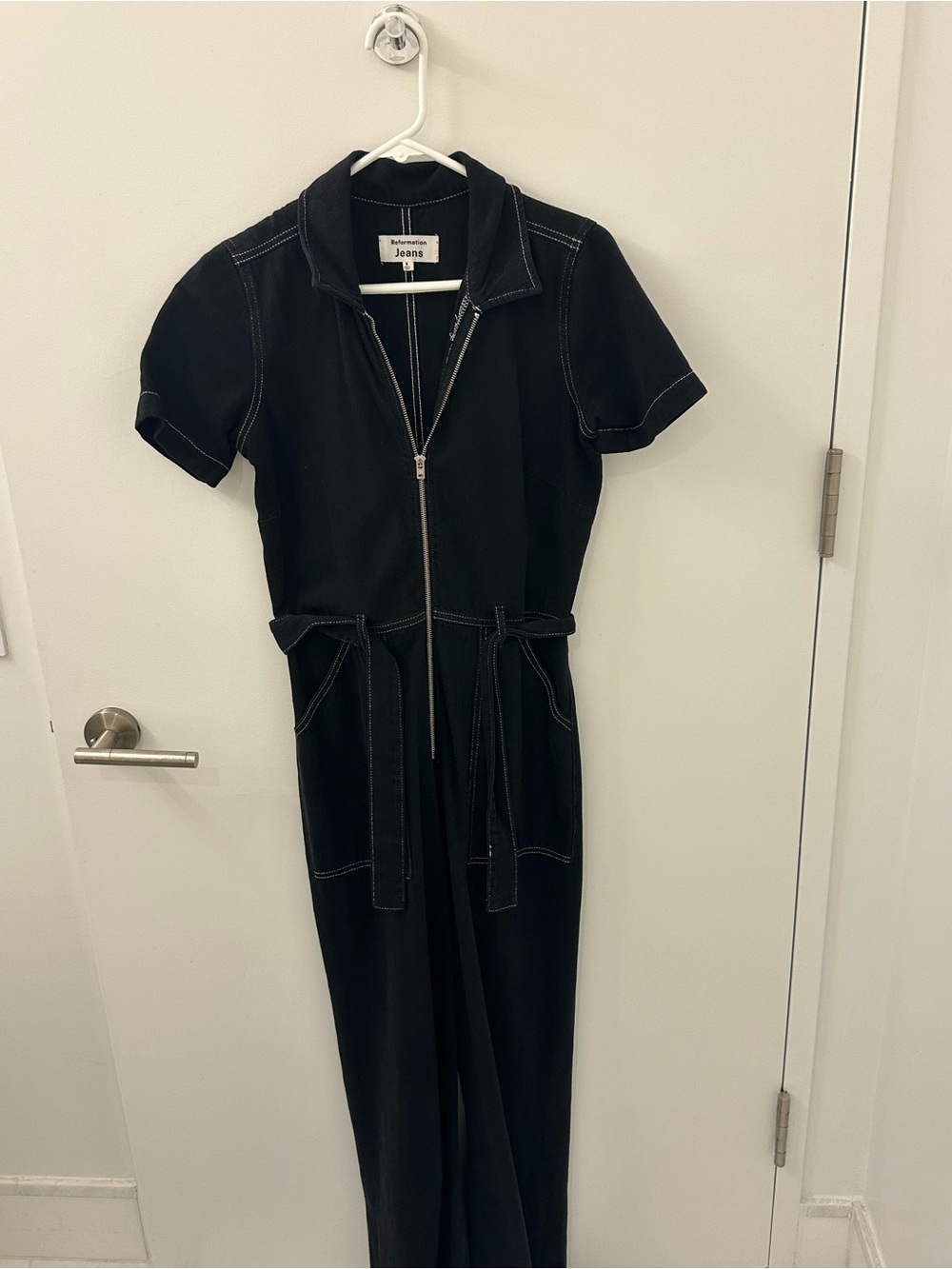 Reformation Black Denim Jumpsuit